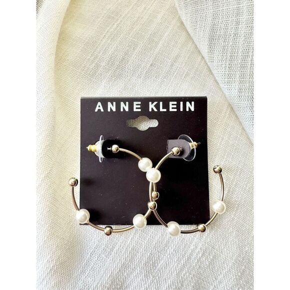 Anne Klein faux pearl hoops - Picture 2 of 2